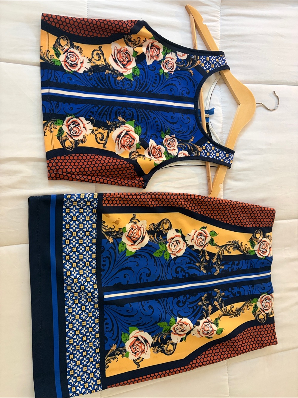 Jealous Tomato Blue, Yellow & Pink Floral Baroque Crop Tank